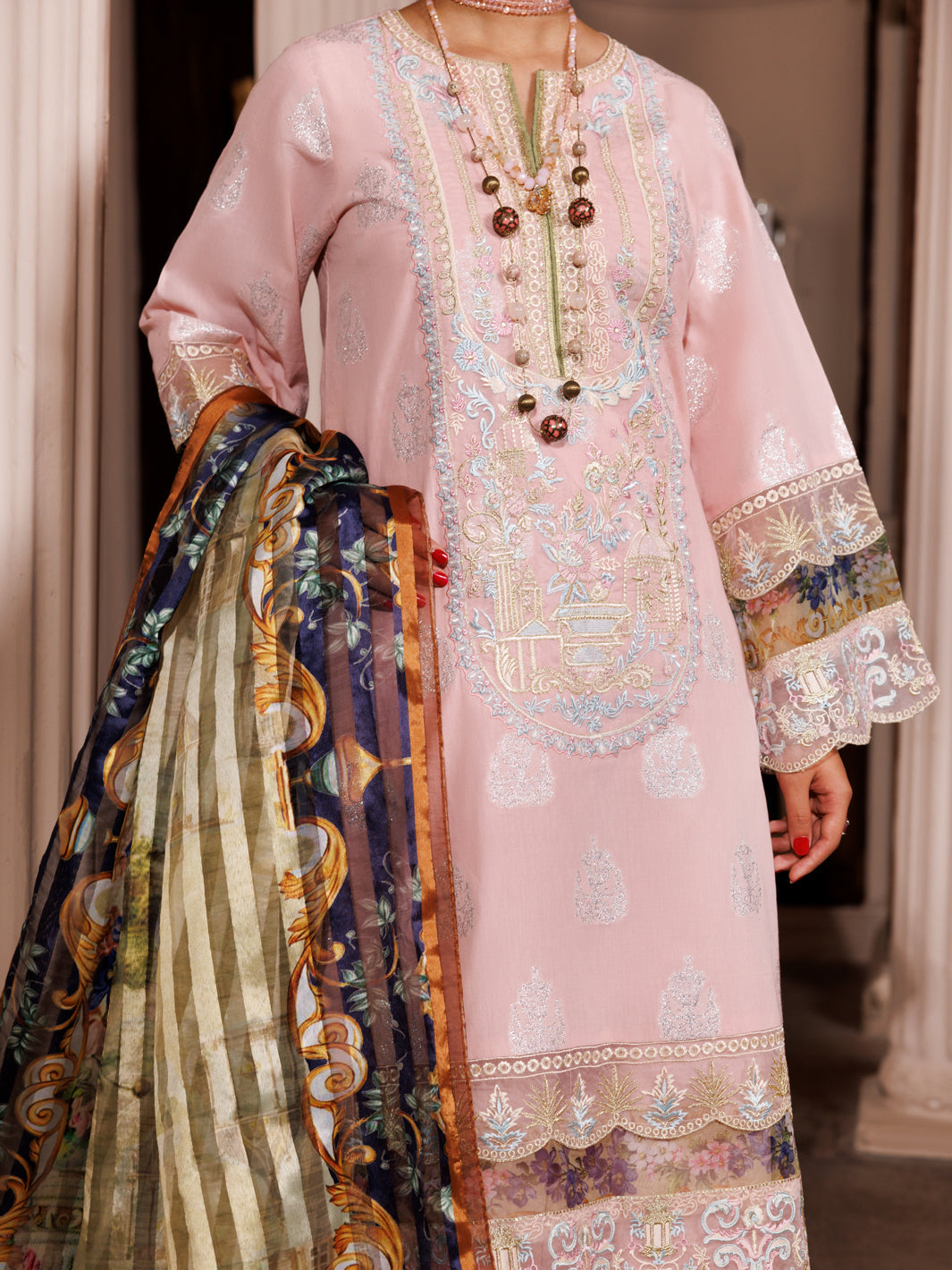 Light Pink Self Jacquard 3Pc Unstitched - ALP-3PS-1943