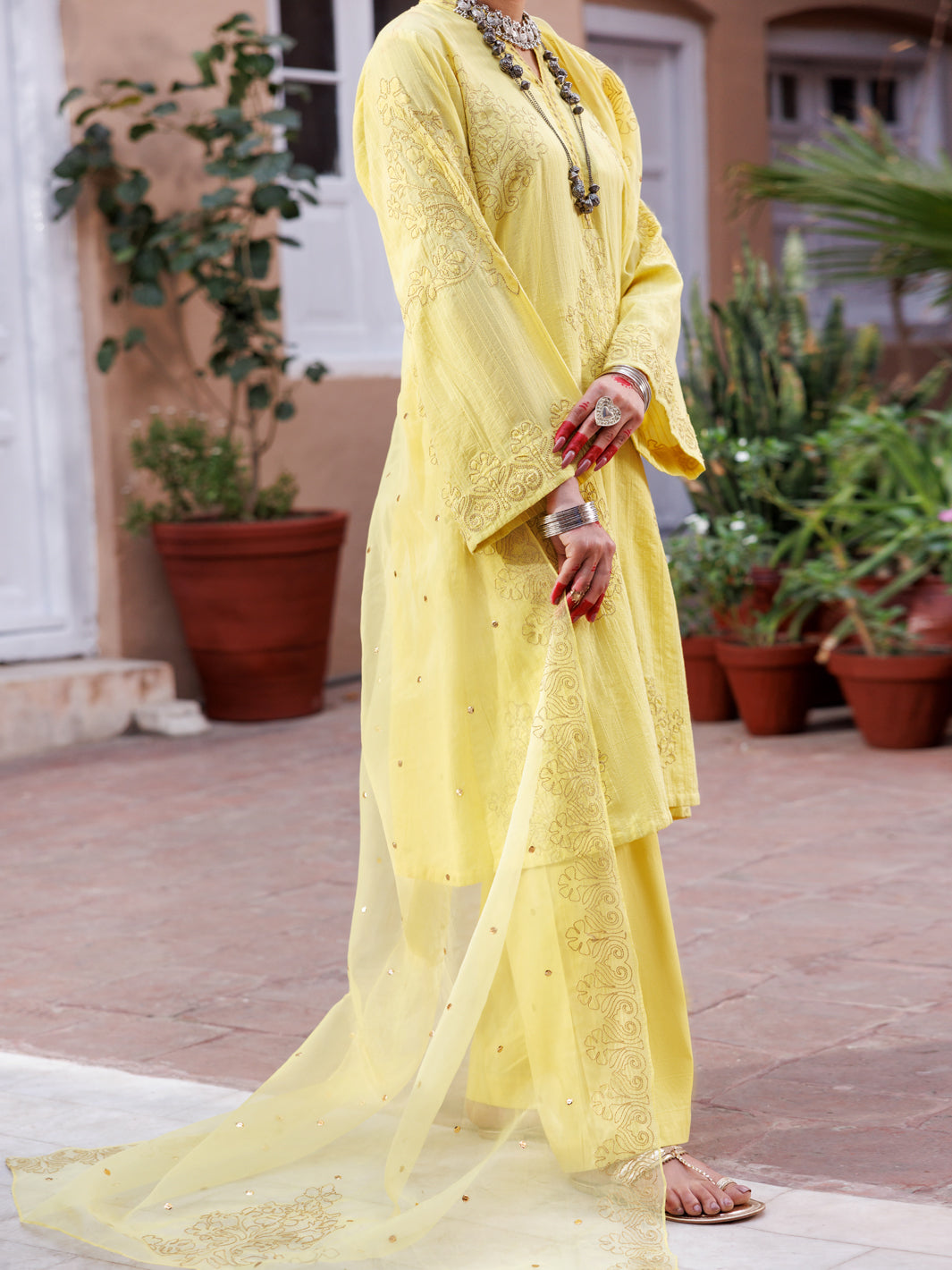 Yellow Dobby Jacquard 3Pc Stitched - ALP-3PS-1952