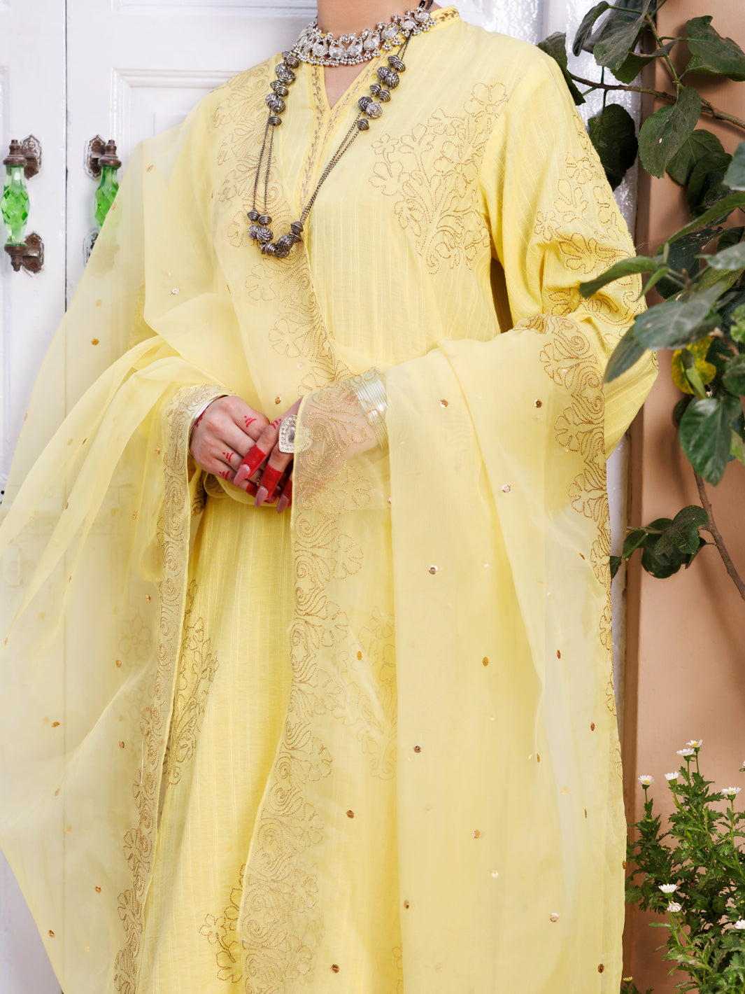 Yellow Dobby Jacquard 3Pc Stitched - ALP-3PS-1952