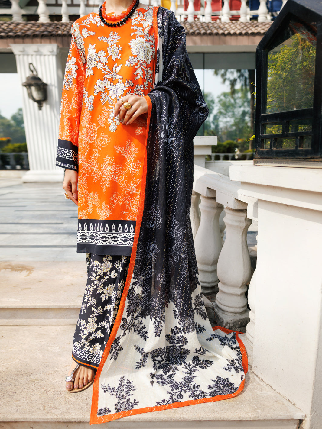 Orange Lawn 3 Piece Stitched - ALP-3PS-2123