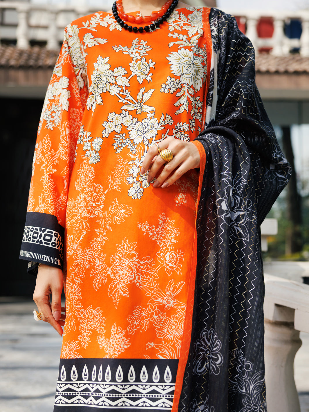 Orange Lawn 3 Piece Stitched - ALP-3PS-2123