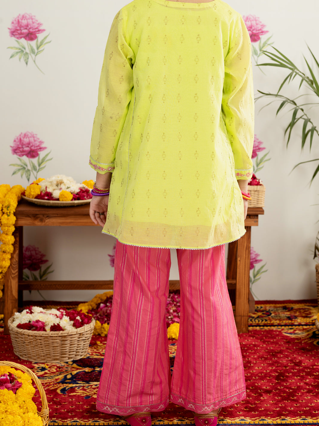 Lime Green Poly Cotton 2 Piece Stitched - ALT-2PS-LKS-1124