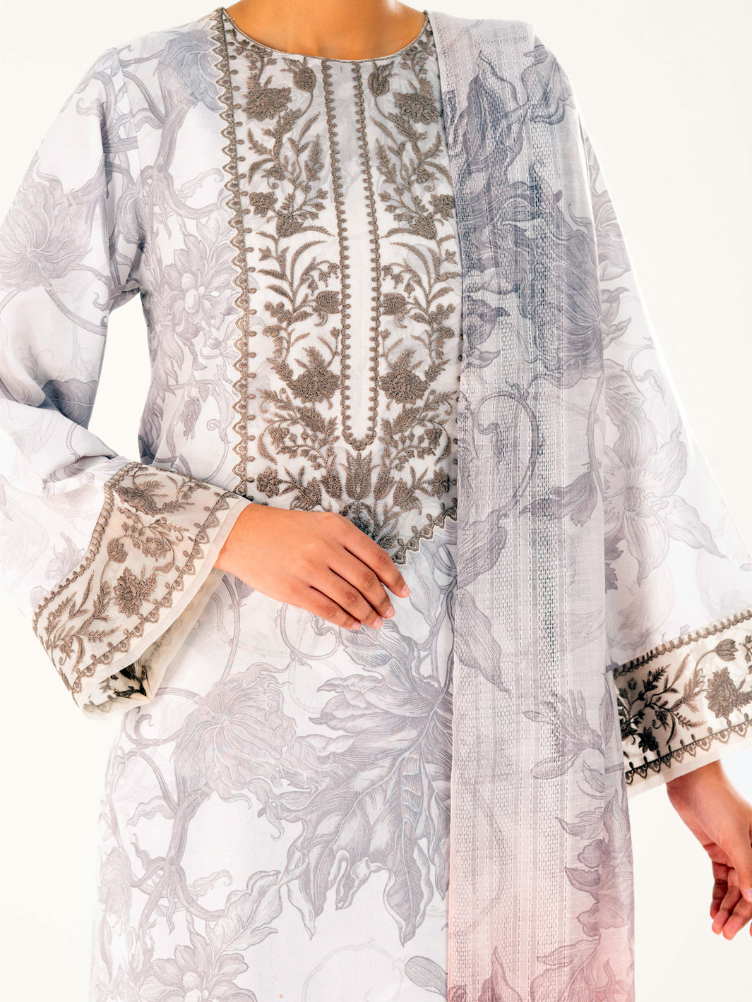 Beige Poly Jacquard 3Pc Stitched - AWP-3PS-769