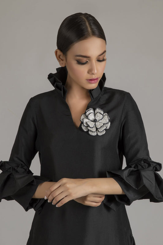 Long Raw silk Tunic with Flared Pants