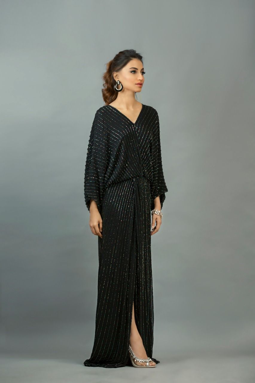Black Bugle Beaded Embellished Kaftan
