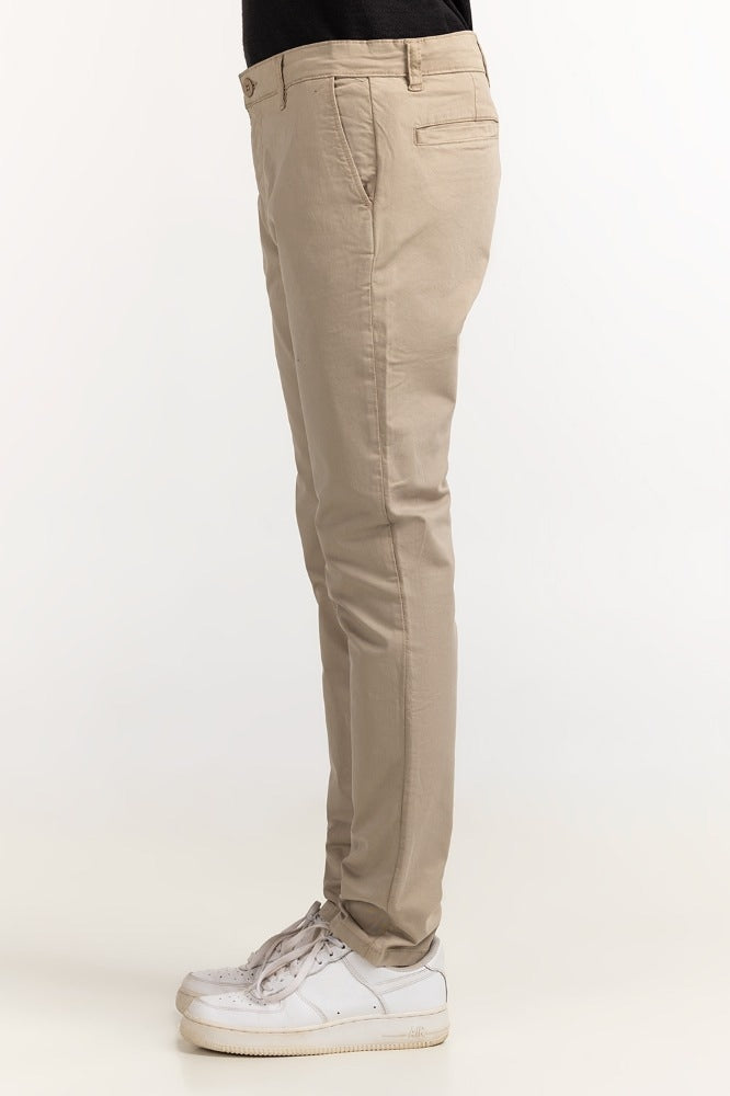 Beige Basic Dyed Khaki Pant