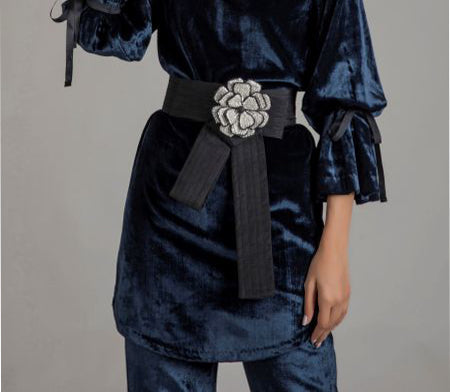 Black Bow Belt with a Rosette Brooch