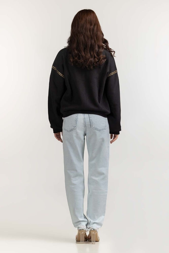Black Basic Knitted Sweatshirt
