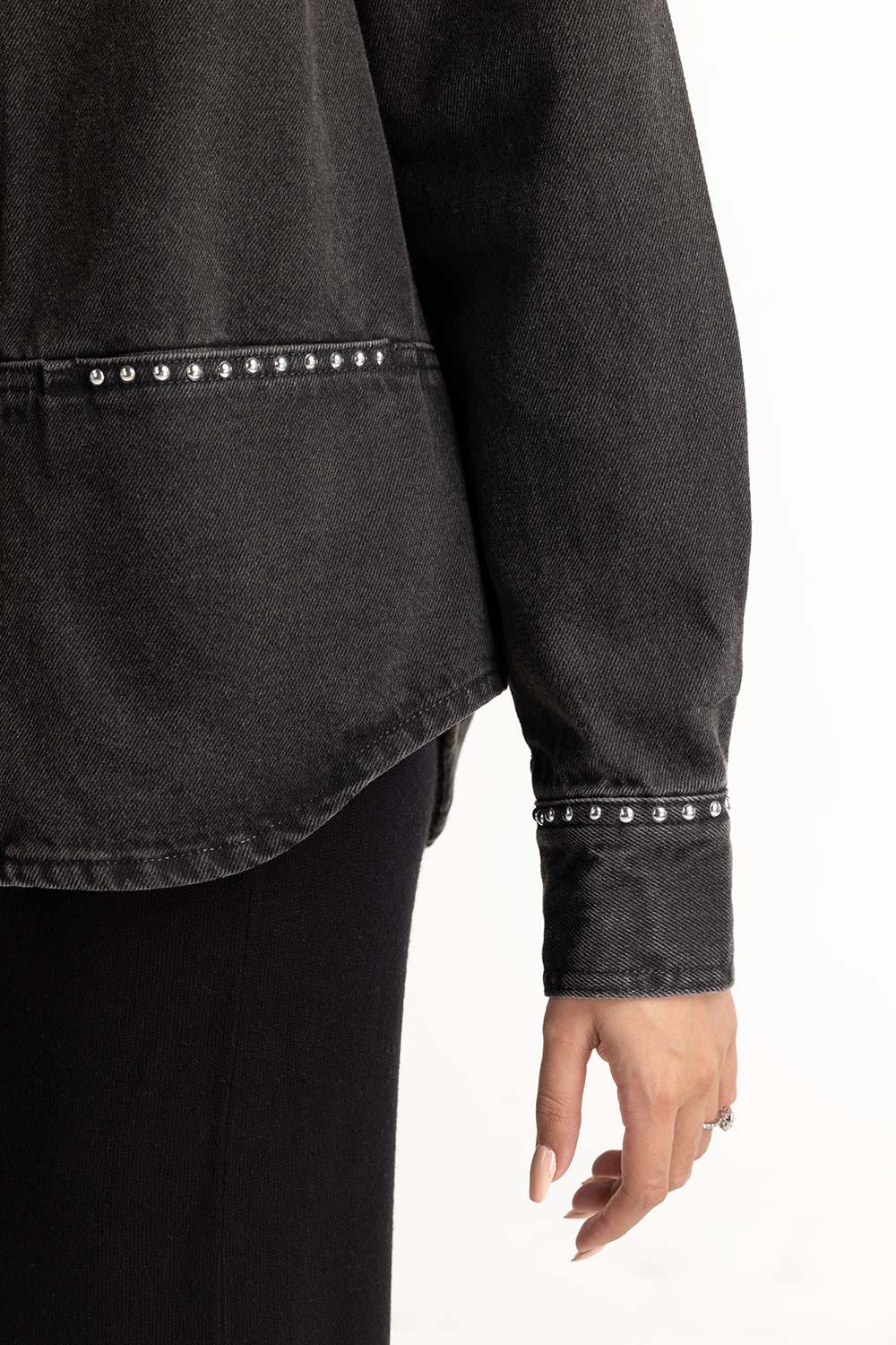 Black Charcoal Denim Button Down Shirt
