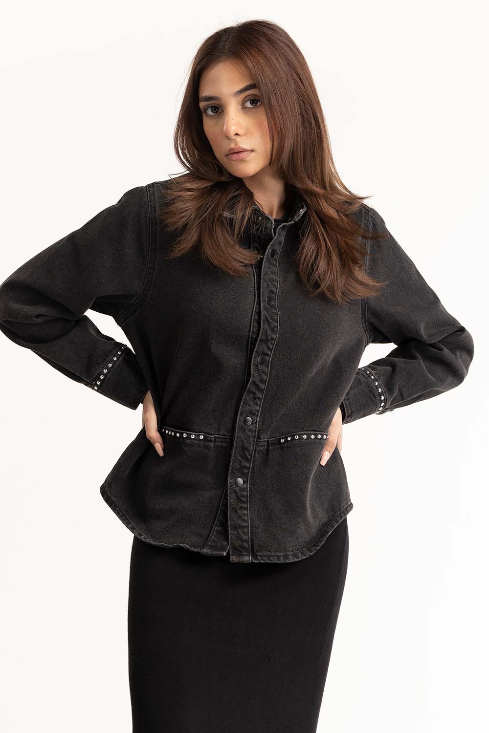 Black Charcoal Denim Button Down Shirt