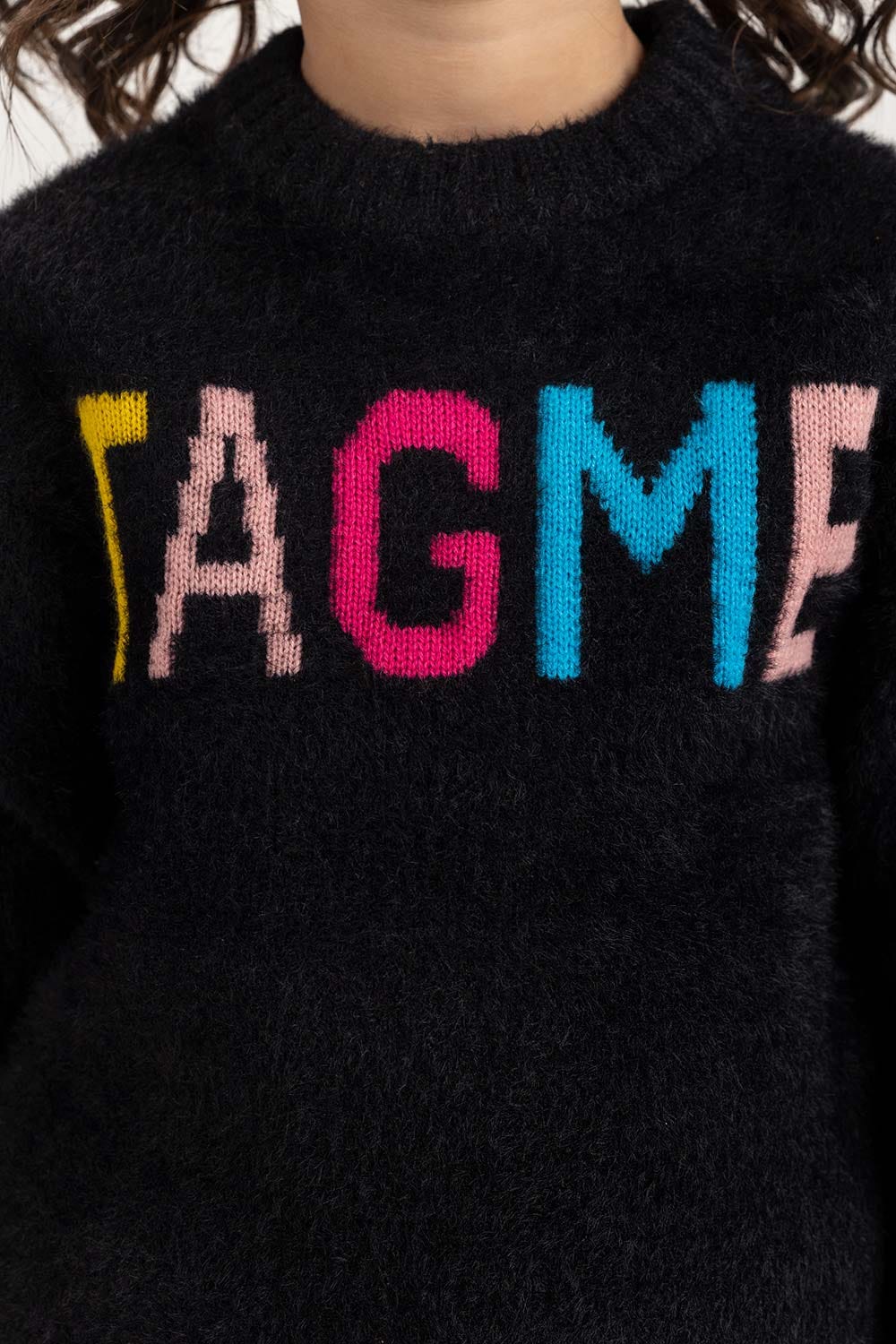 Toddler Girl Black Sweater With Round Neck