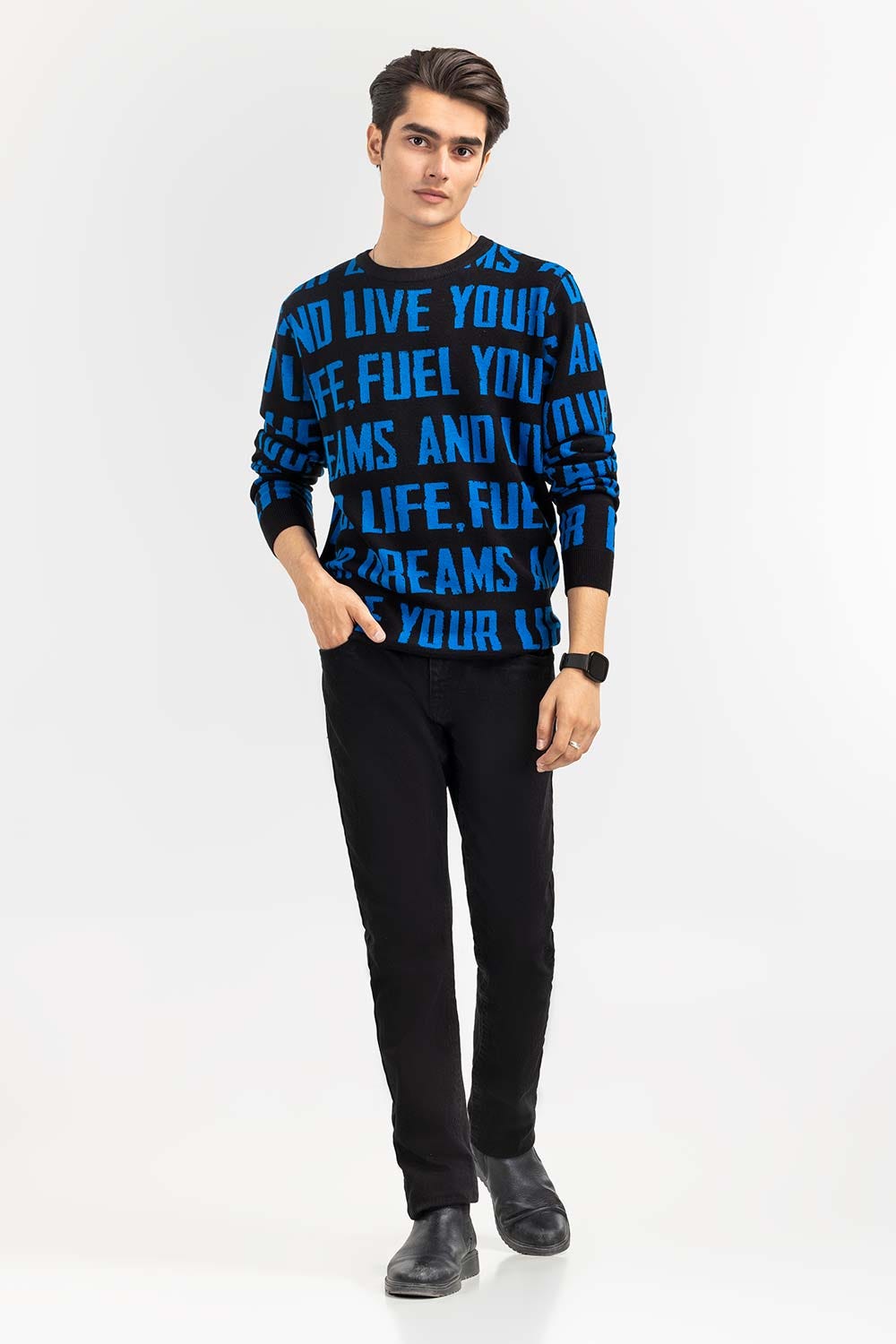 Black Text Crew Neck Sweater