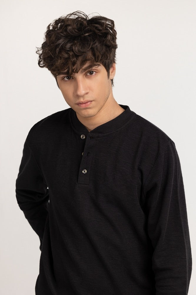 Black Textured Basic Tee