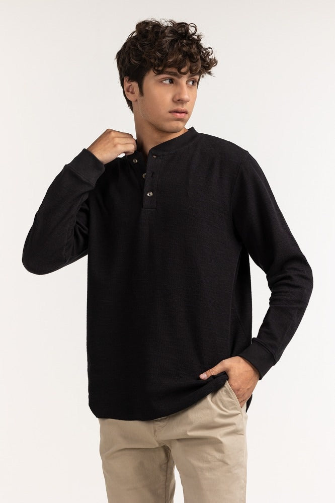 Black Textured Basic Tee
