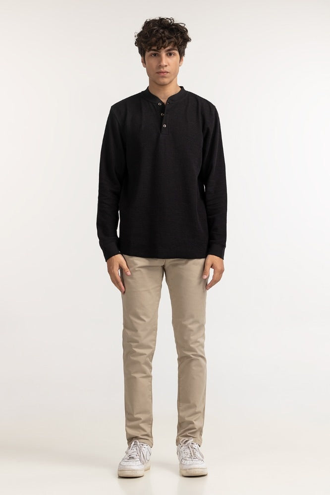 Black Textured Basic Tee