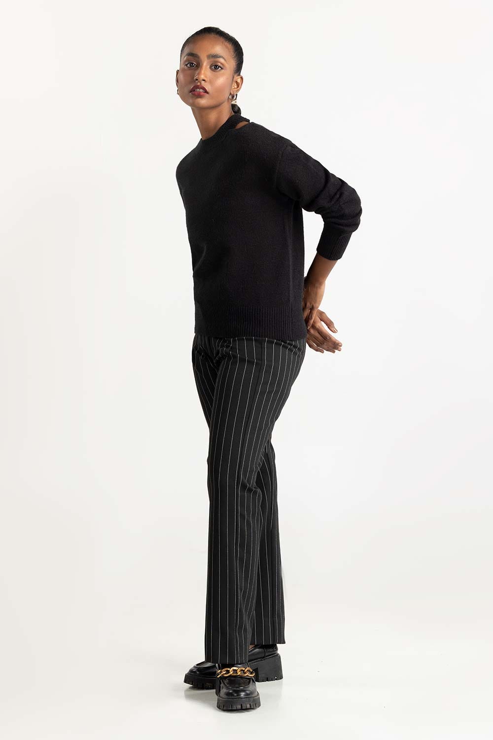 Black Shoulder Cutout Sweater