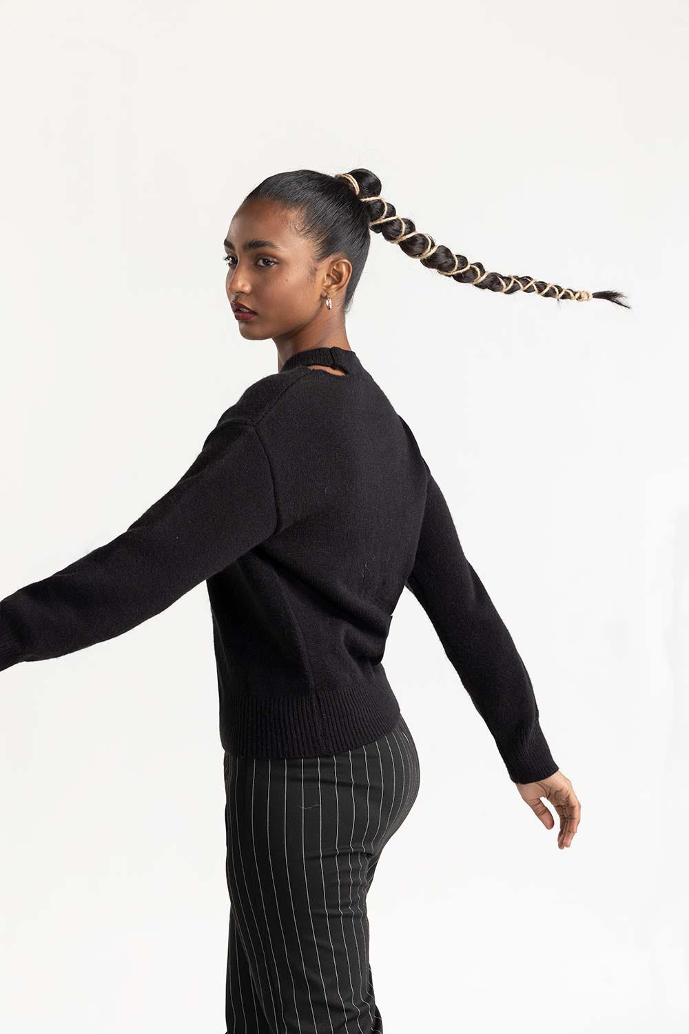 Black Shoulder Cutout Sweater