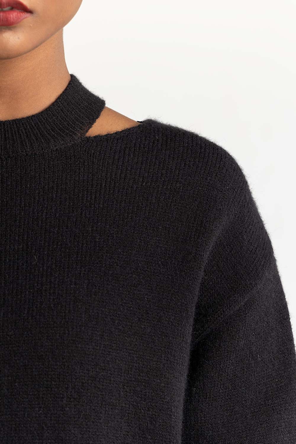 Black Shoulder Cutout Sweater
