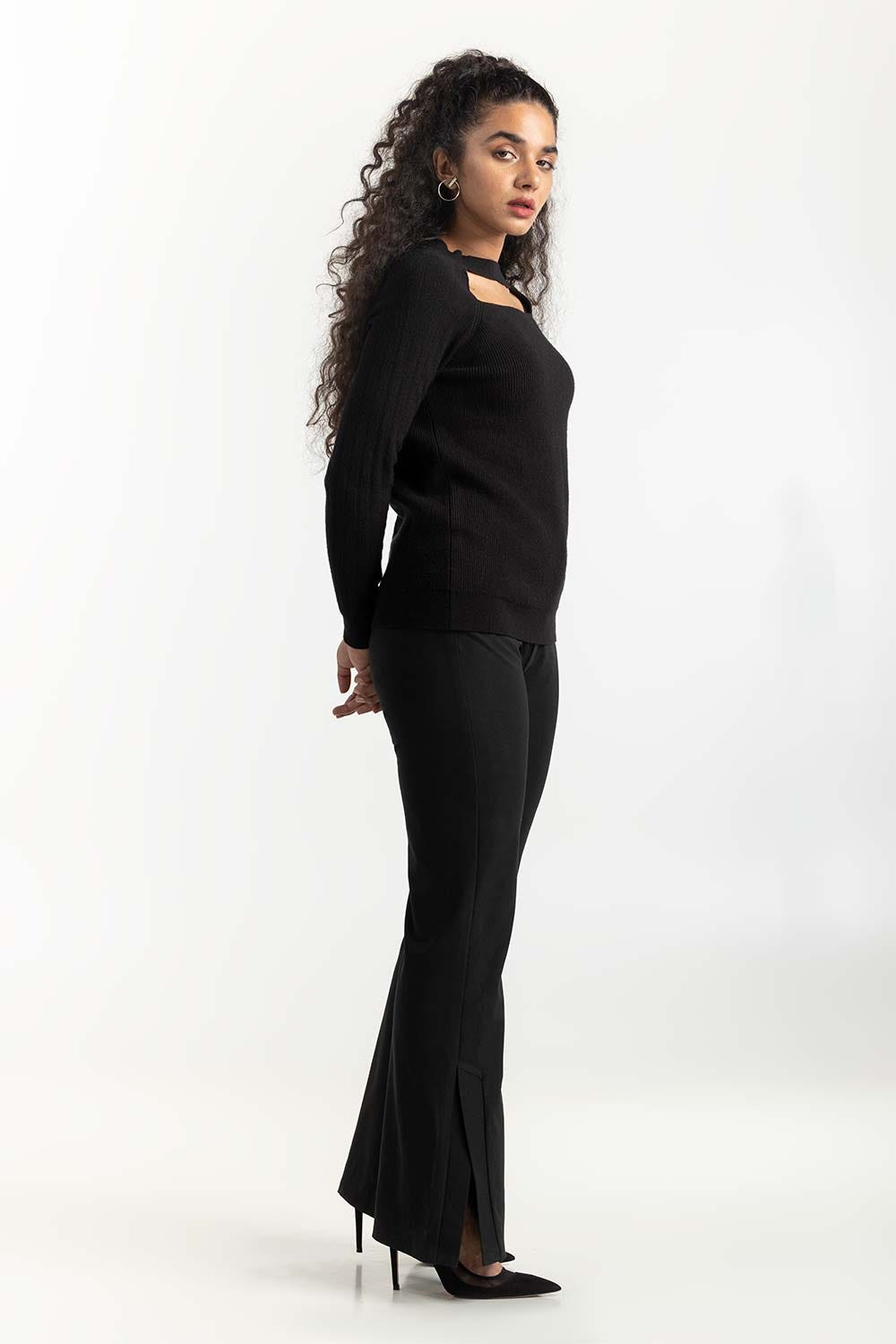 Black Neck Cutout Sweater