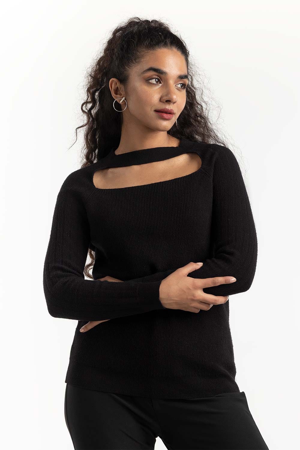 Black Neck Cutout Sweater