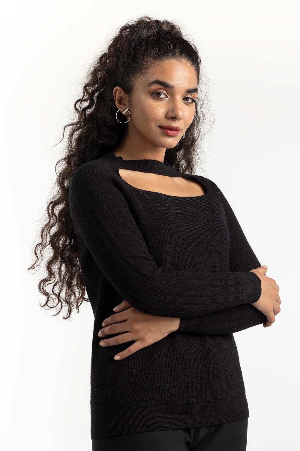 Black Neck Cutout Sweater