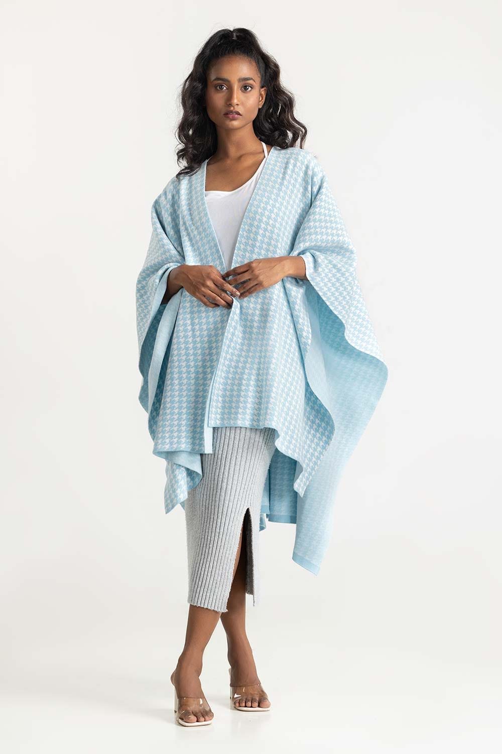 Blue And White Cape Shawl