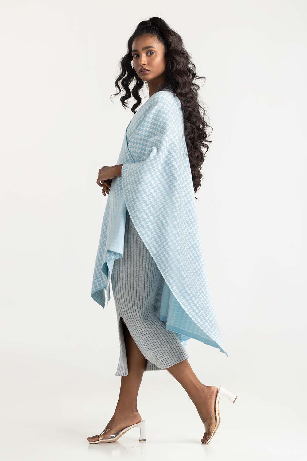 Blue And White Cape Shawl