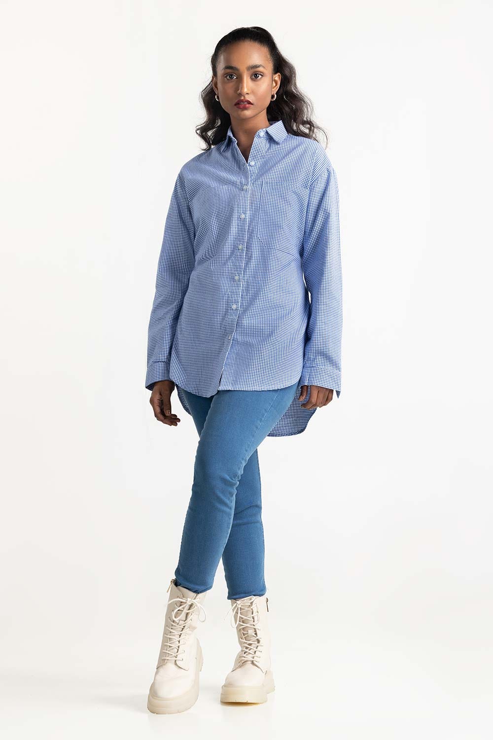 Blue Checkered Button Down Casual Shirt