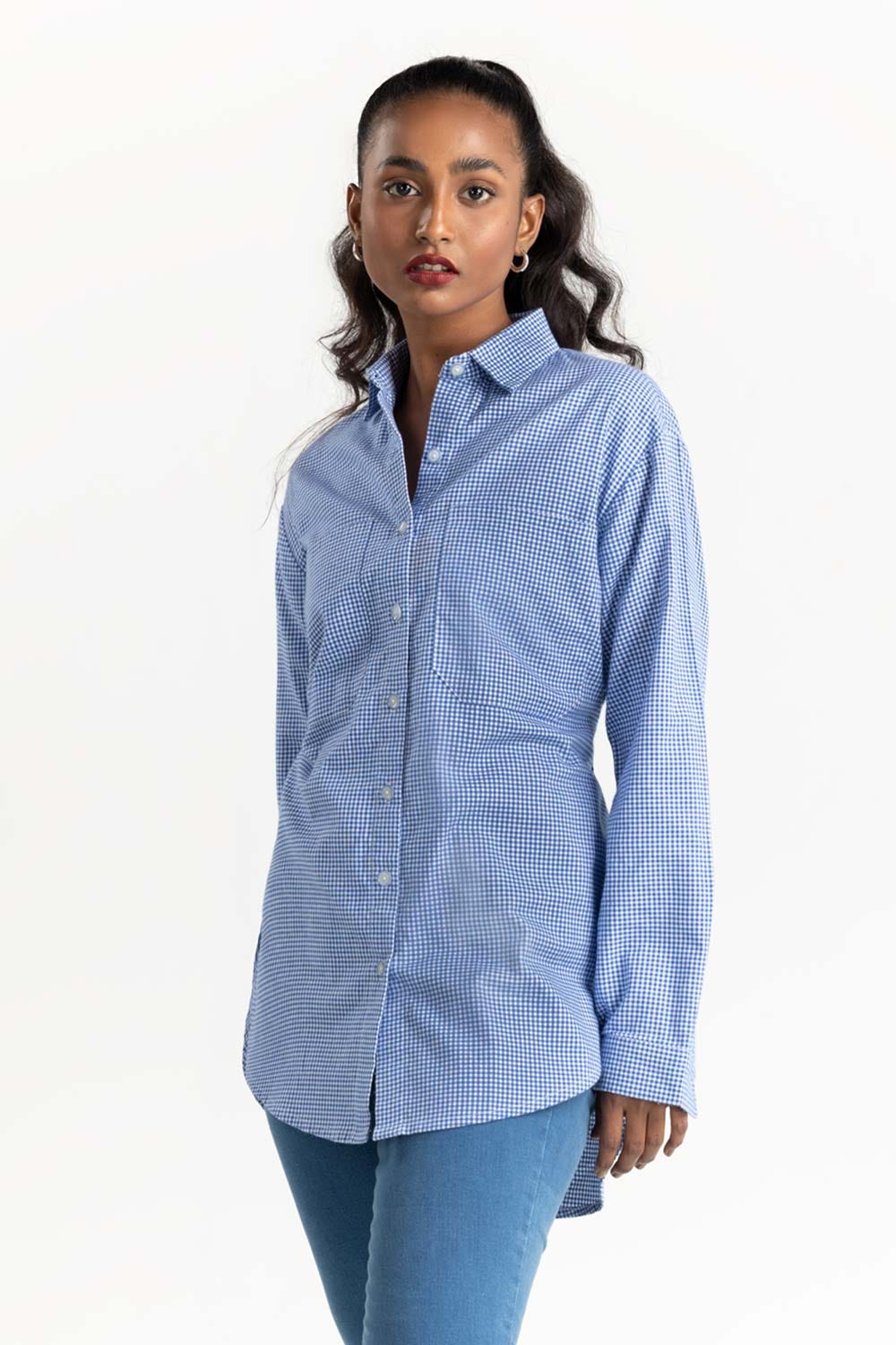 Blue Checkered Button Down Casual Shirt
