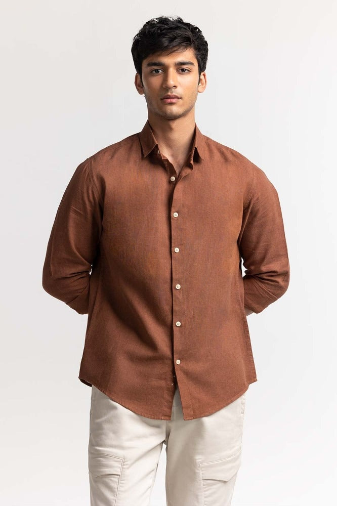Brown Solid Casual Shirt