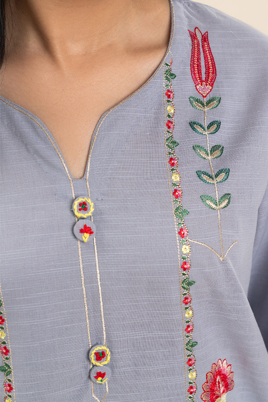 2 PIECE EMBROIDERED SLUB SUIT (PRET)