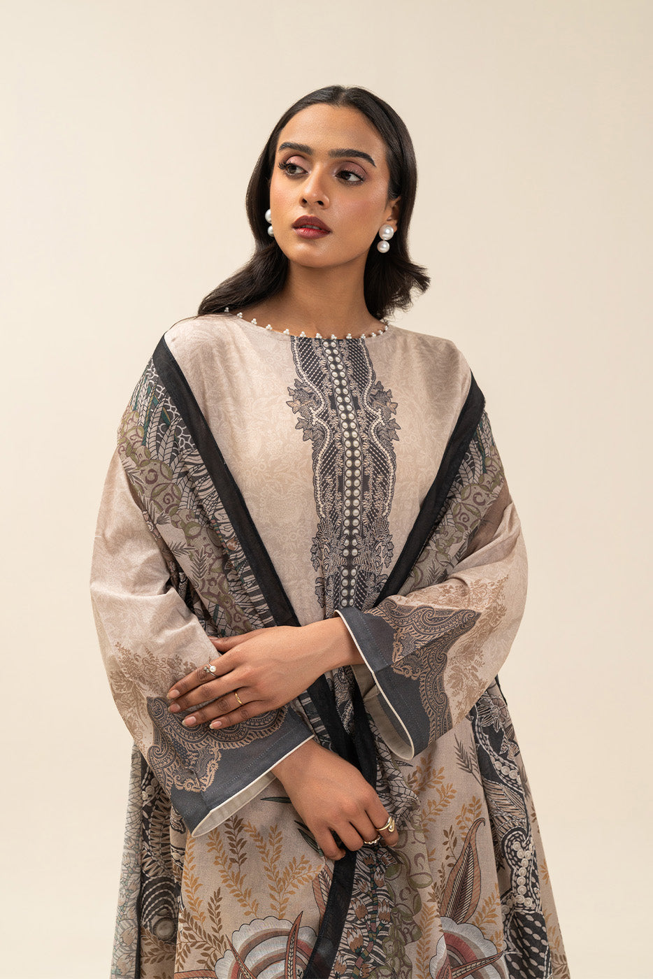 3 PIECE PRINTED LAWN SUIT-COFFEE FOREST (UNSTITCHED)