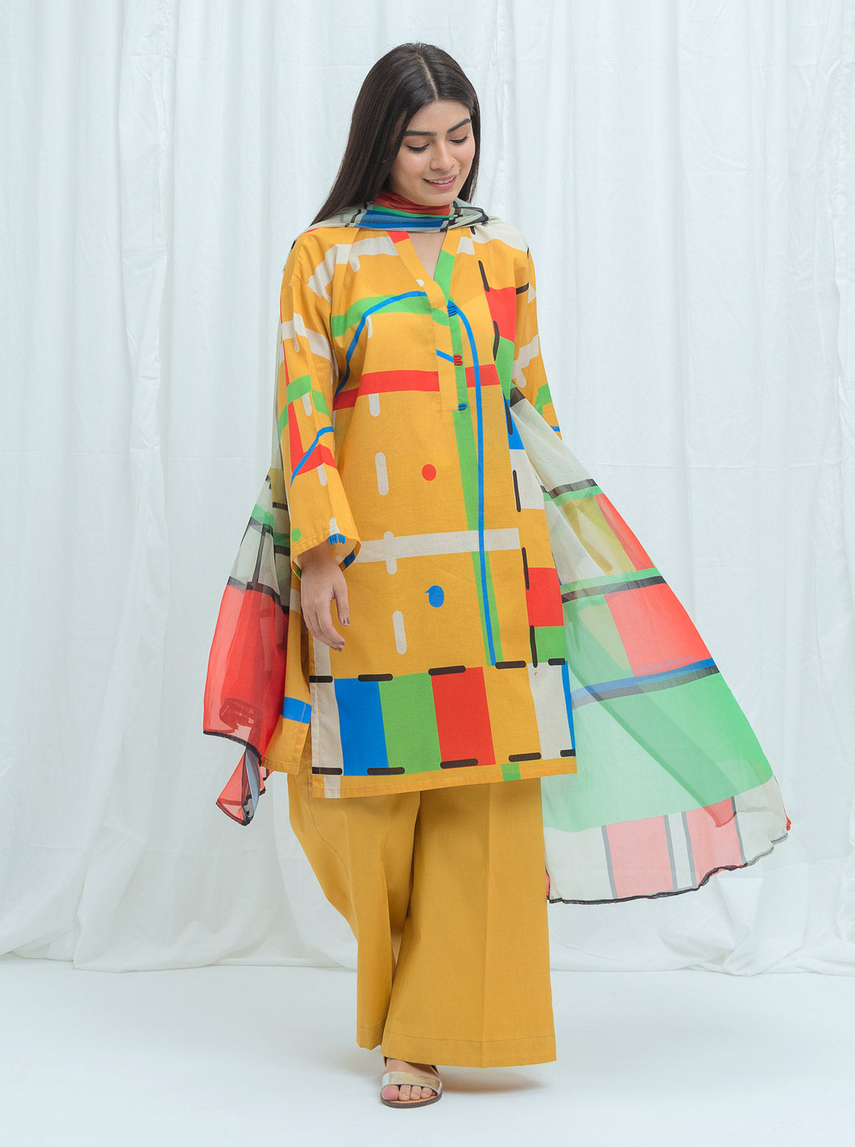 ABSTRACTION GLEAM-PRINTED-2PBT1S21U27-MUSTARD-2000000162319-2P