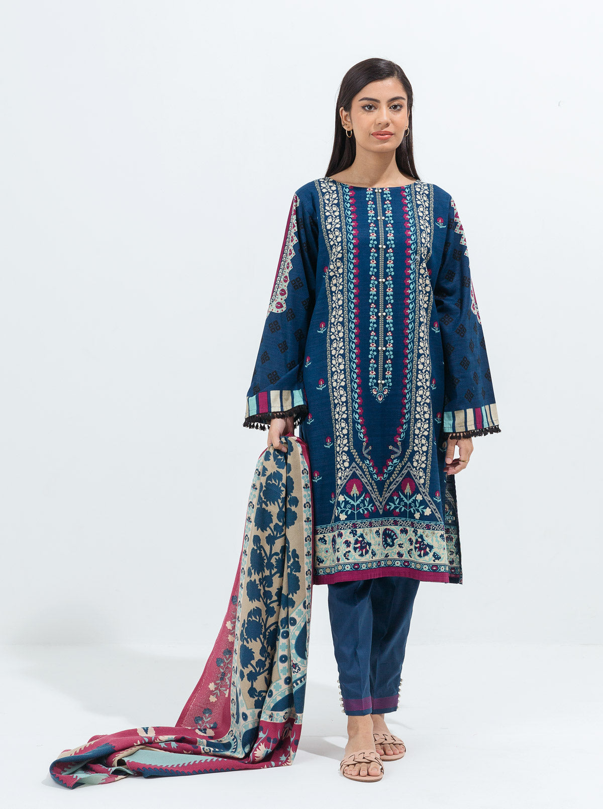 Indigo Gloria-Printed With Shawl-3P