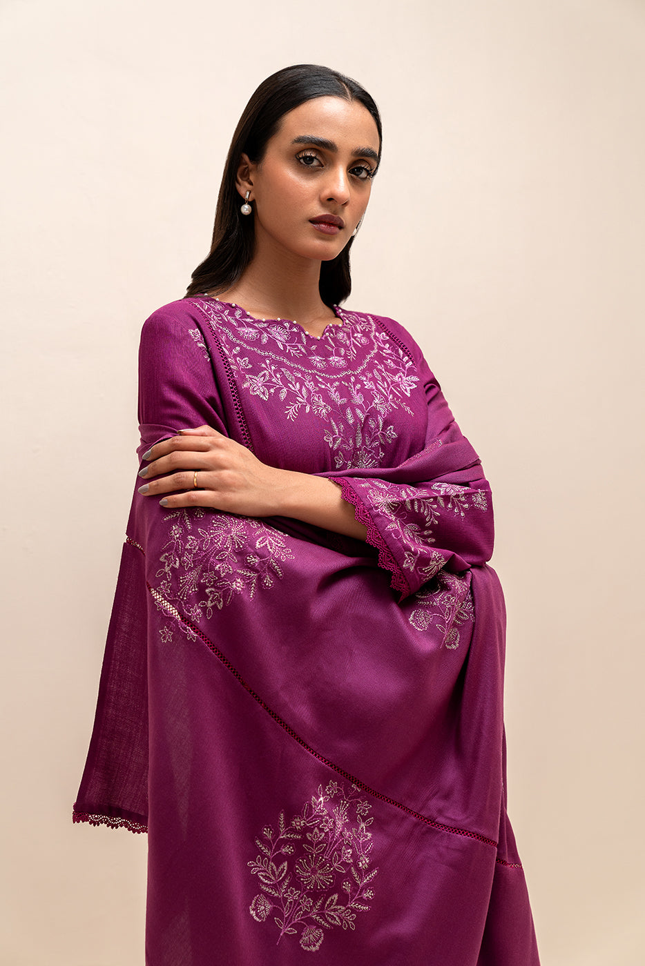 3 Piece Embroidered Khaddar Suit-Mulberry Adorn (Unstitched)