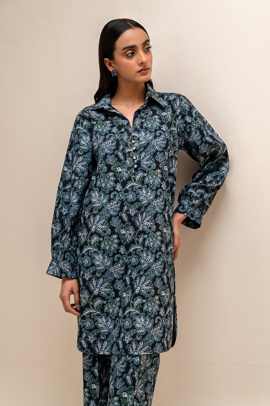2 Piece Printed Linen Suit-Prussian Gild (Unstitched)