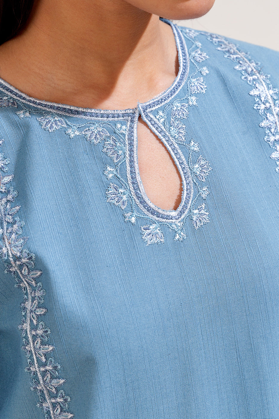 3 Piece Embroidered Khaddar Suit-Tender Blue (Unstitched)