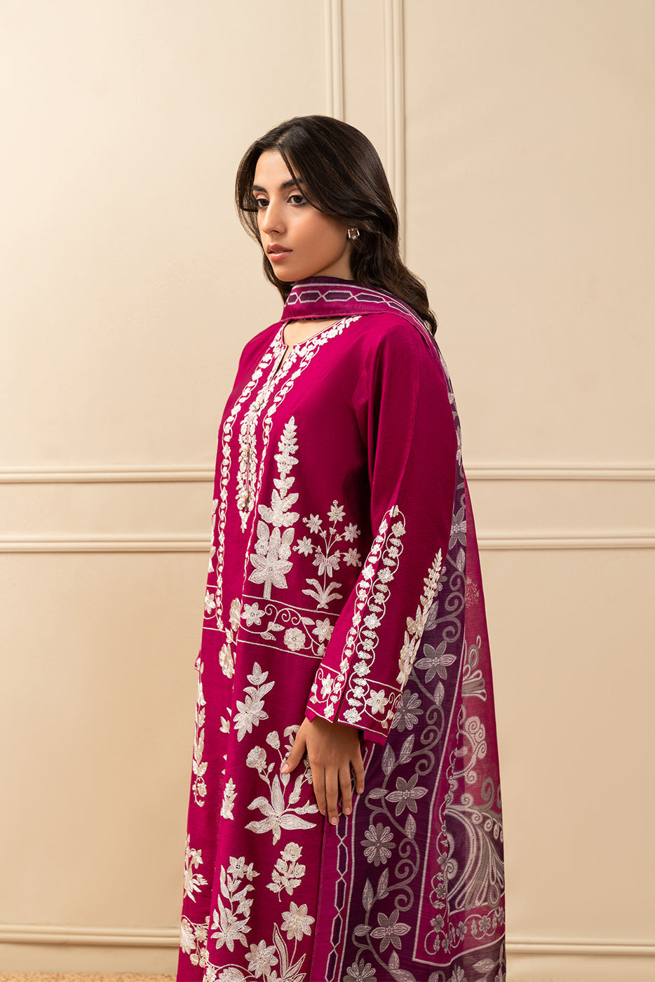3 PIECE EMBROIDERED TWO TONE SUIT (PRET)BT2250001PR0070-SHO PINK-2000000293179-8