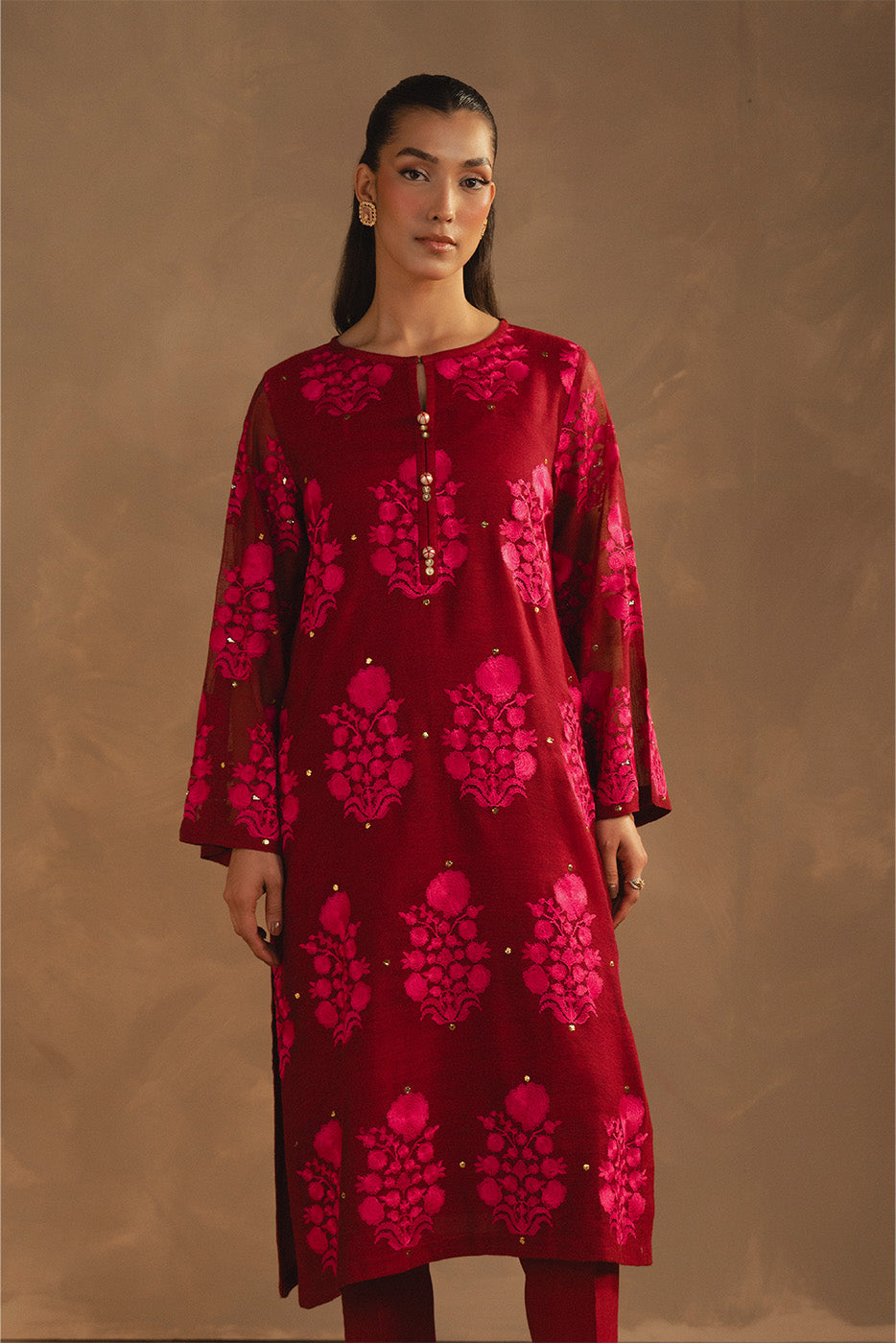 EMBROIDERED COTTON NET SHIRT (LUXURY PRET)