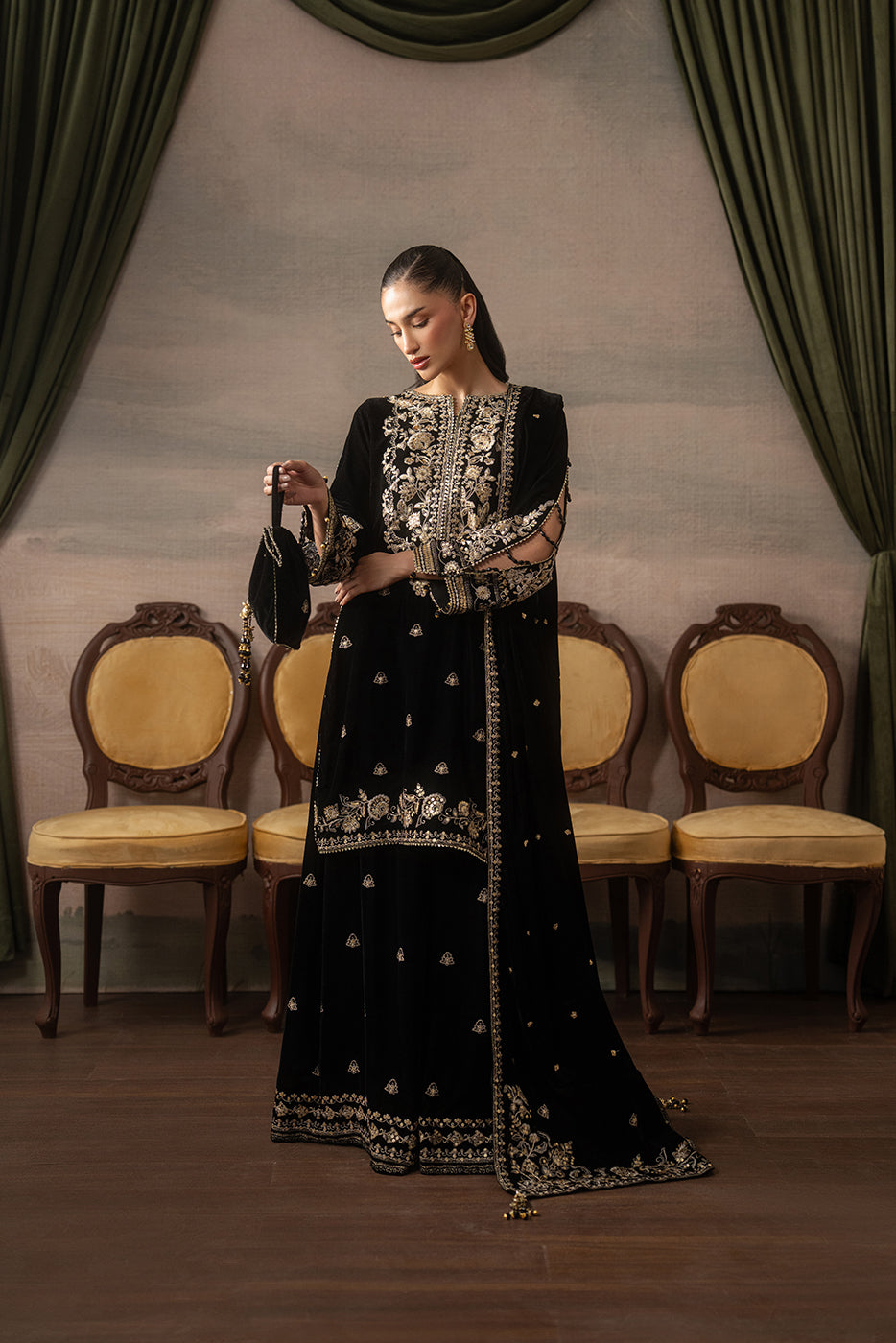 3 PIECE EMBROIDERED VELVET SUIT-MIDNIGHT SOIRÉE ( LUXURY UNSTITCHED )