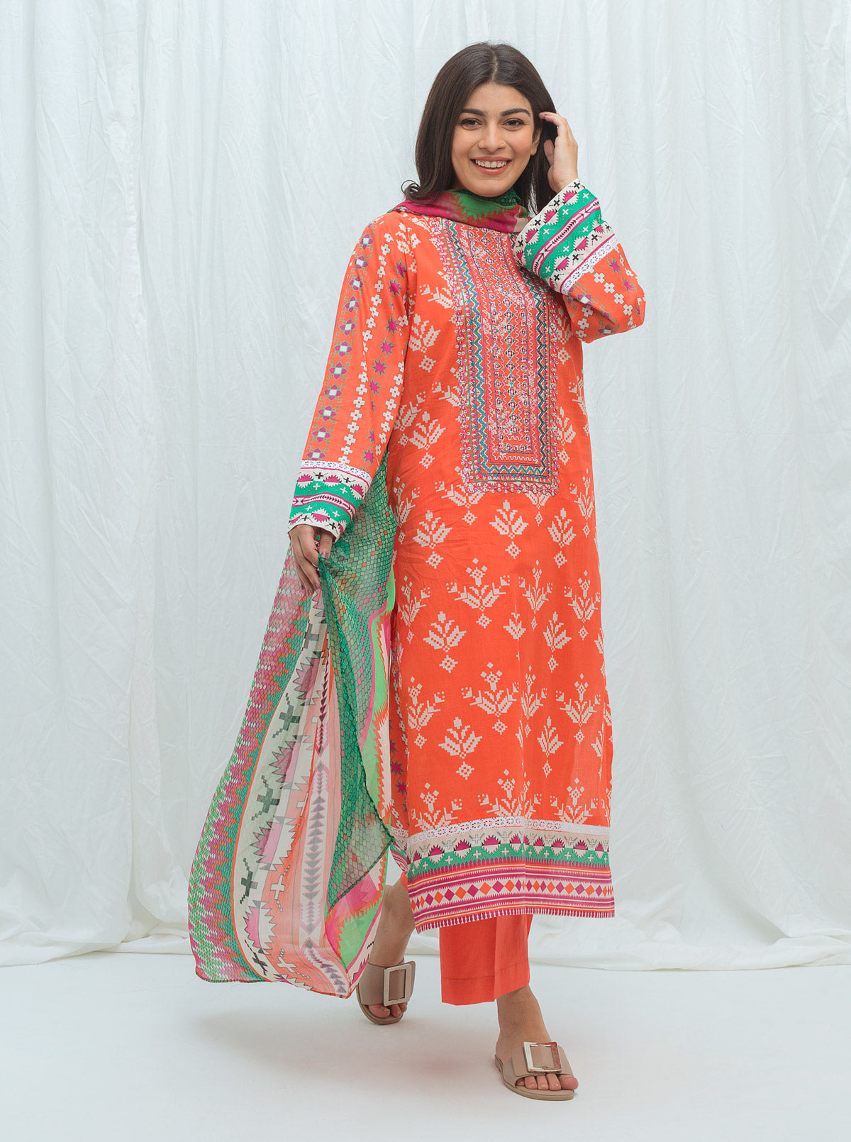 ELEGANT PEACH-EMBROIDERED-2PBT2S21U50-ORANGE-2000000164367-2P