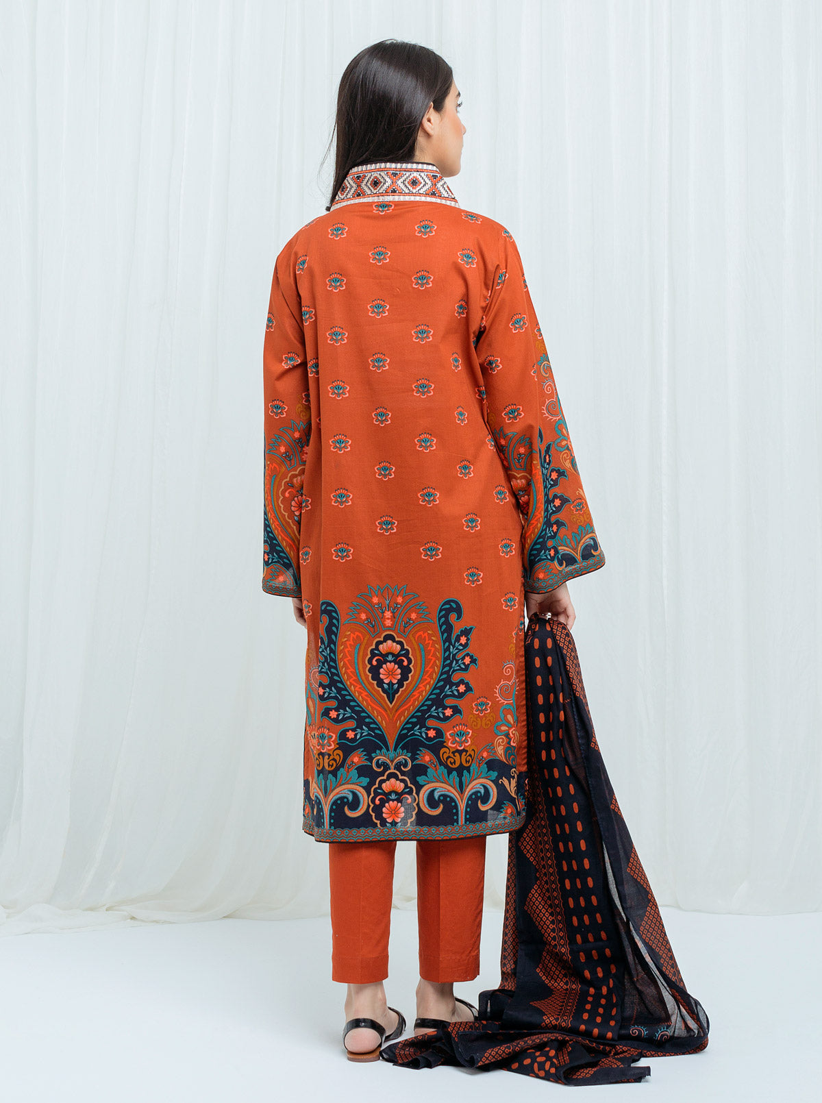 DC-2113 ORANGE KHADDAR 2PCS EMBROIDERED KURTA WITH TROUSER