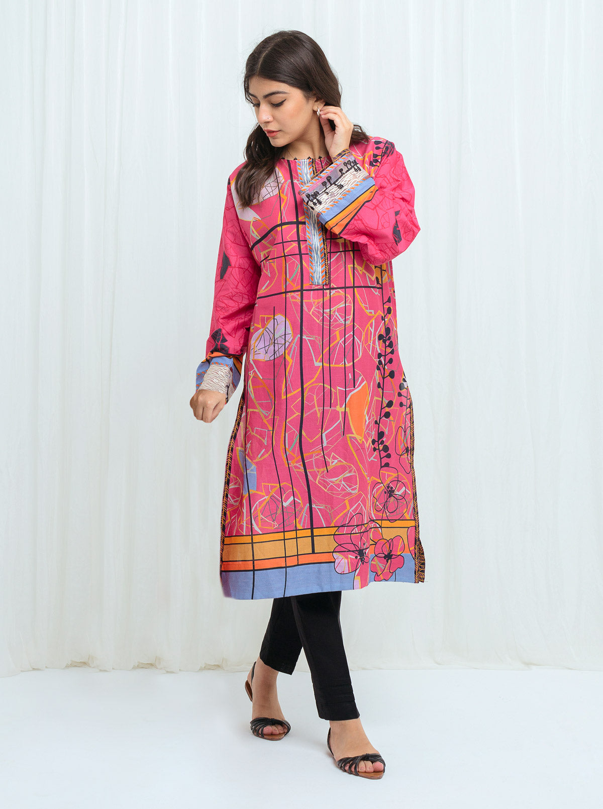 DC-2249 PINK 2PCS EMBROIDERED KURTA WITH TROUSER