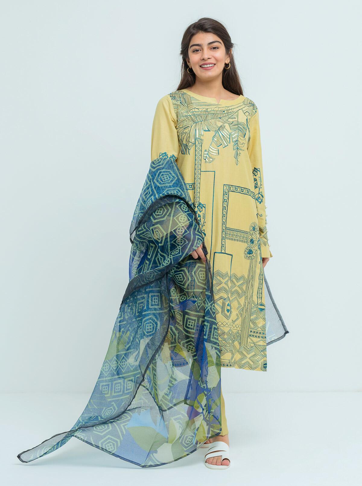 AJMS-06 EMBROIDERED KOREAN RAW SILK 3 PCS