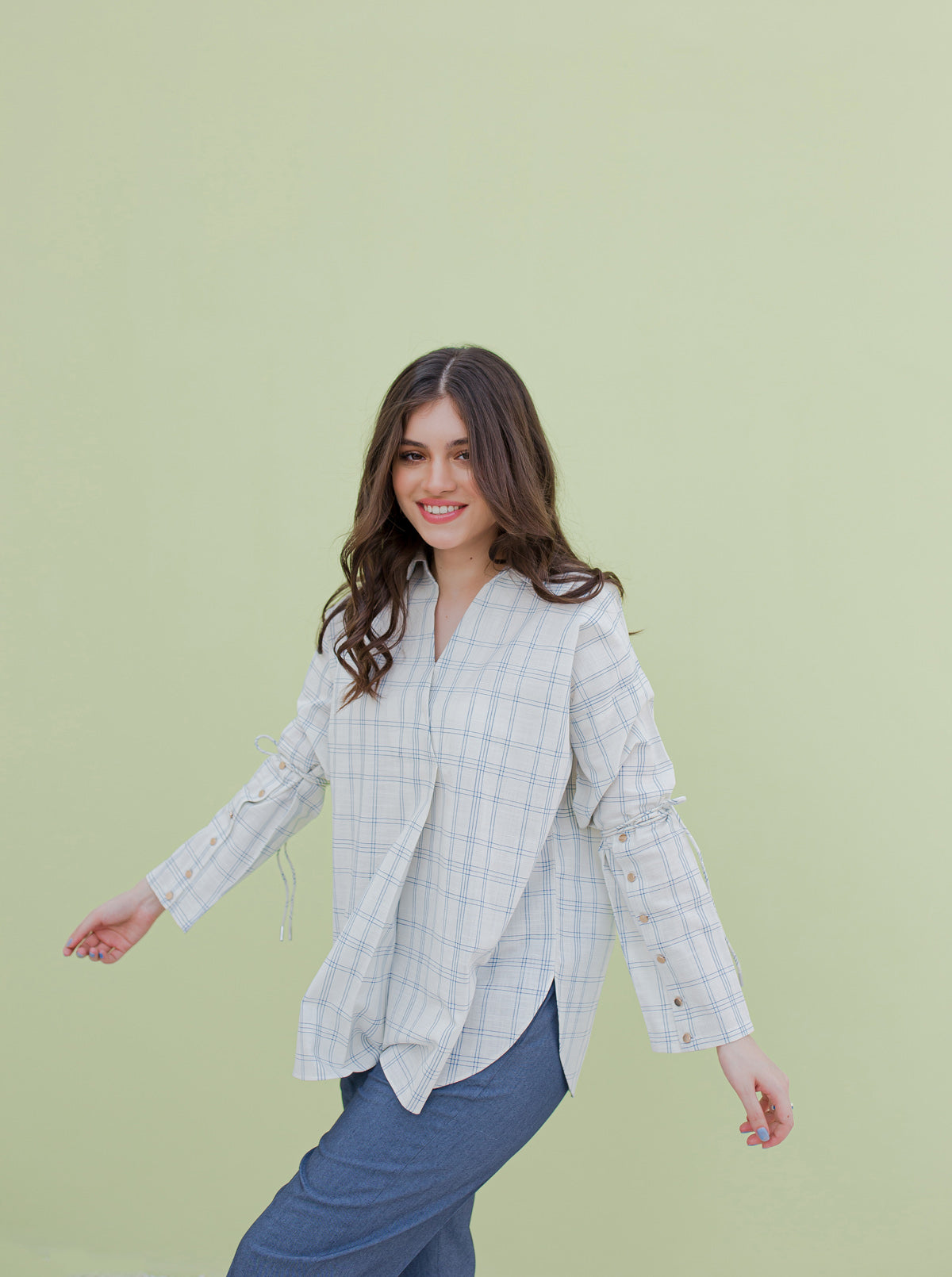 White Check Metallic Cord Shirt