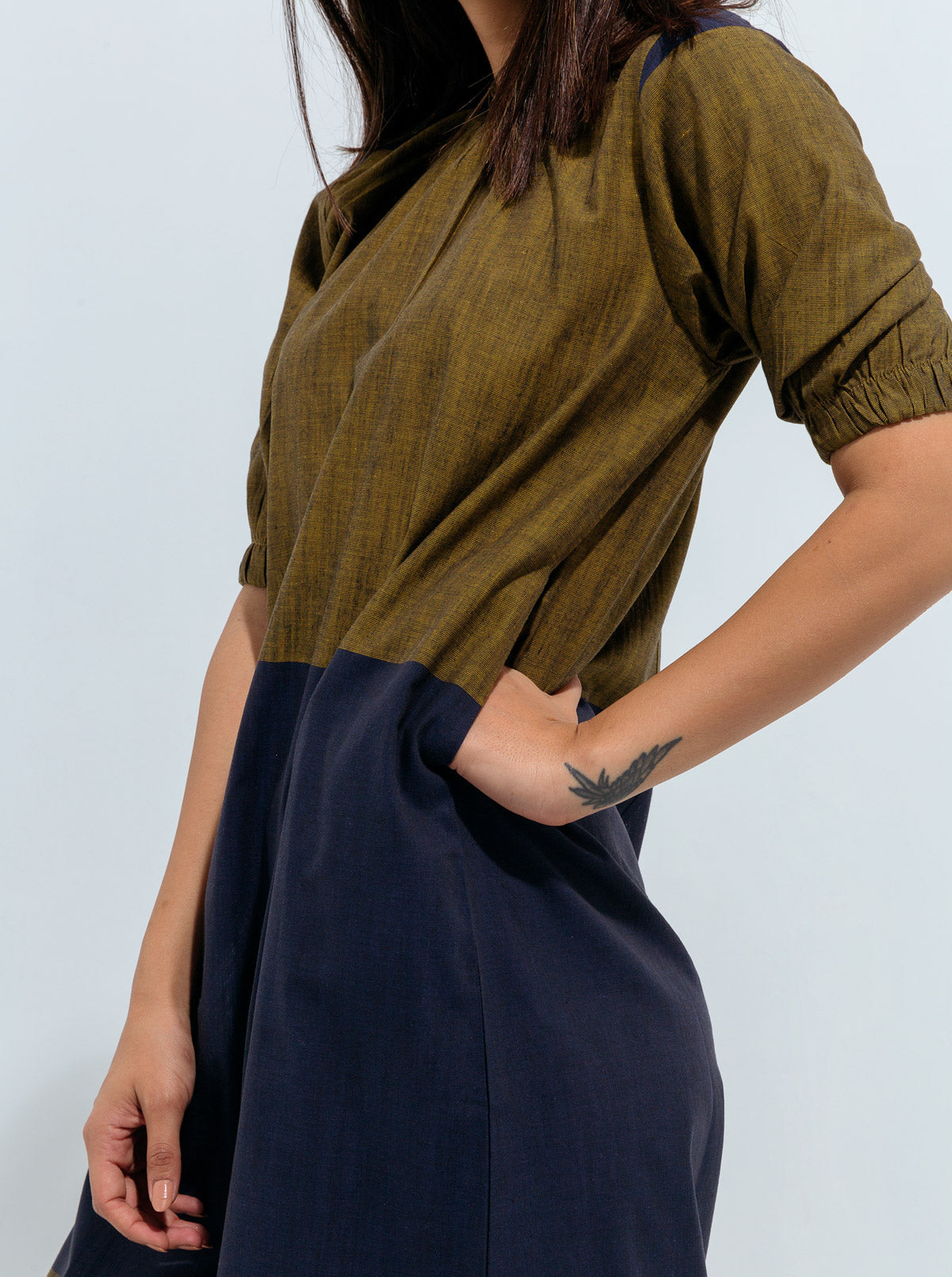 Smocked Neckline Striped Dress