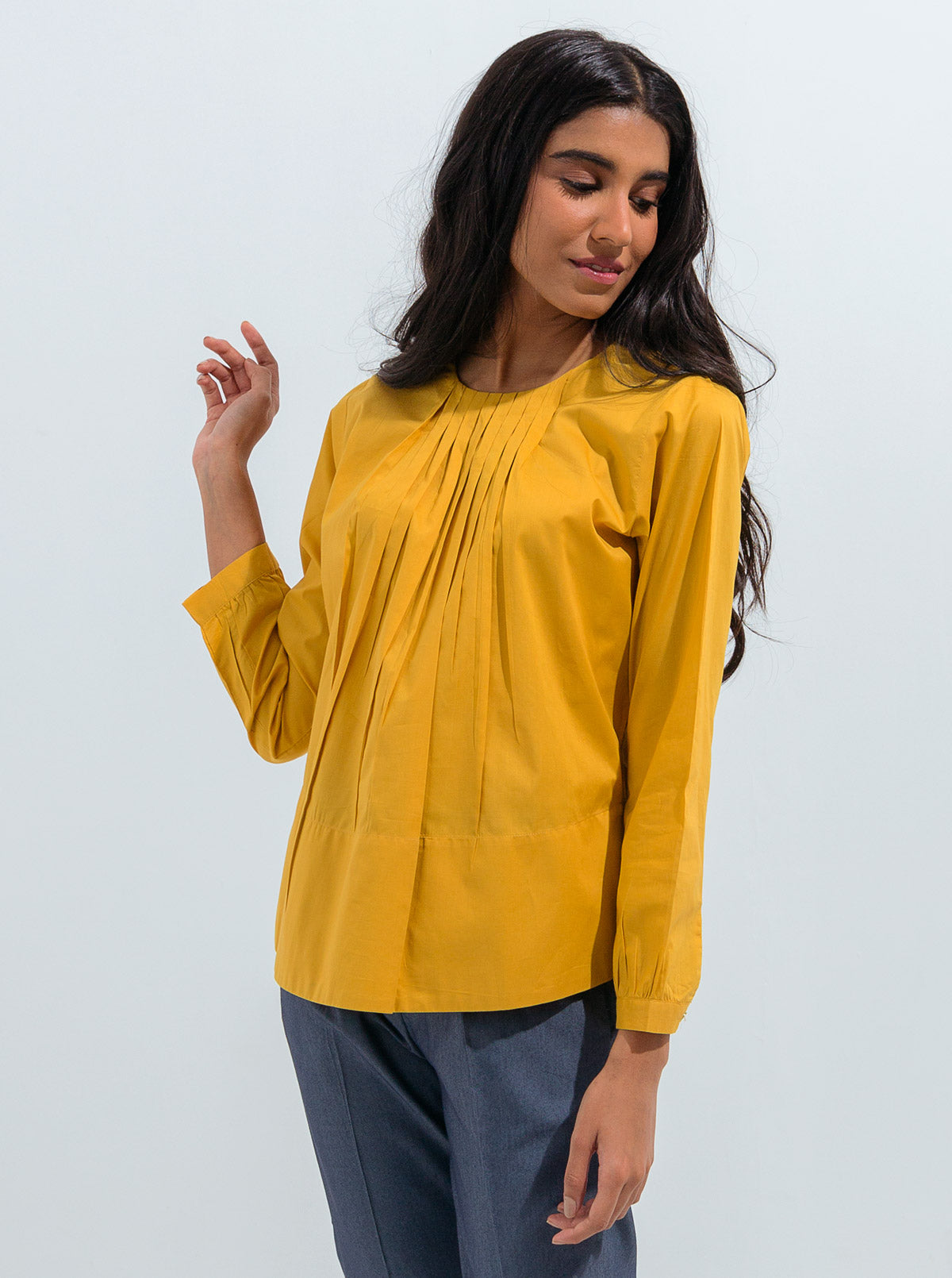 Yellow Pleated Top