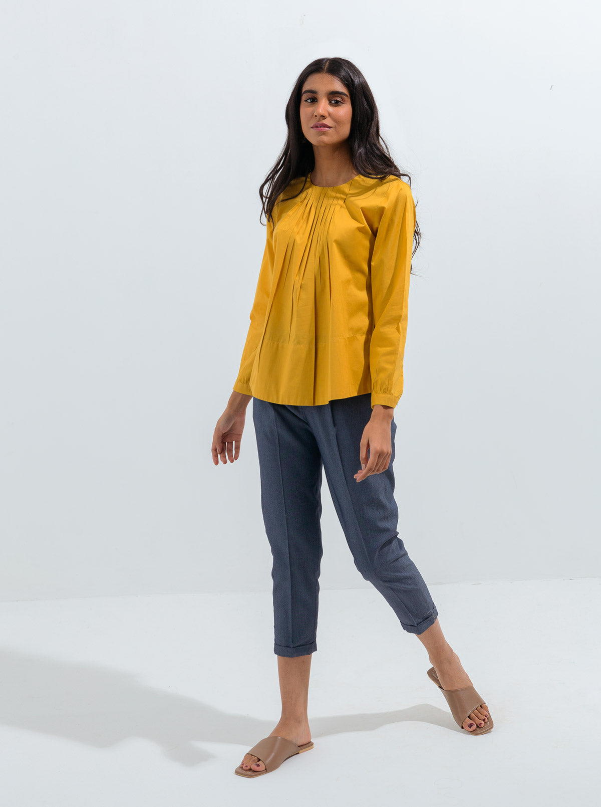 Yellow Pleated Top