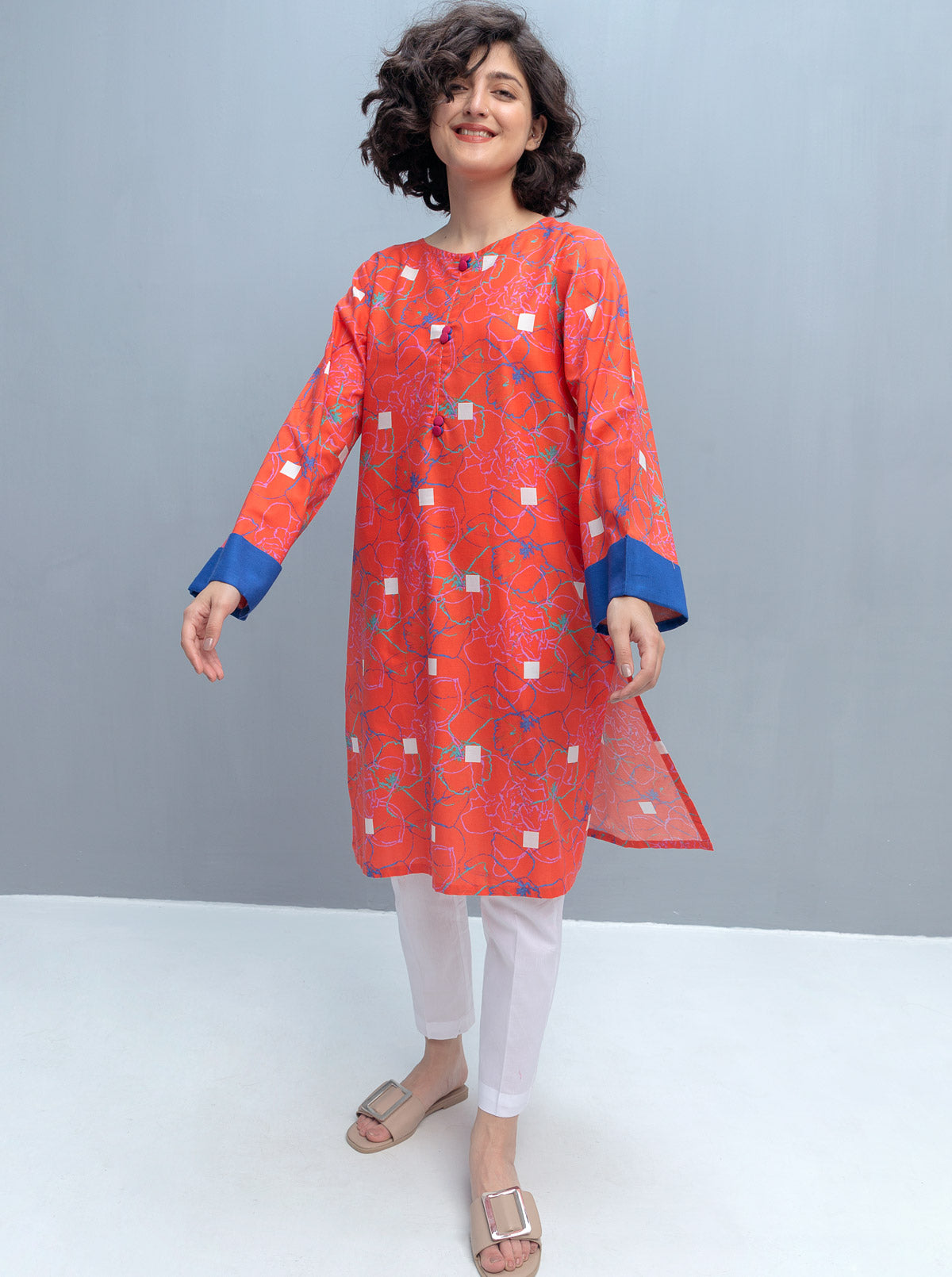 3 PIECE EMBROIDERED LAWN SUIT-OYSTER BUD (UNSTITCHED)
