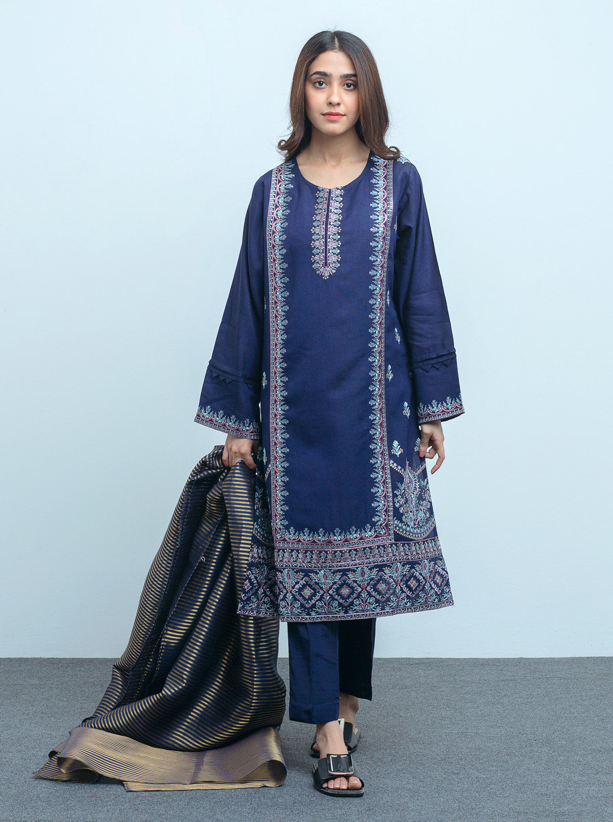 Embroidered Shirt With Dupatta And Pant